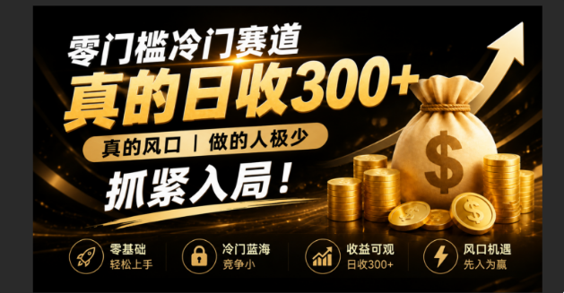 零成本冷门赛道，真的日300+真风口，做得人极少！赶紧入局，超级简单！-龙部落
