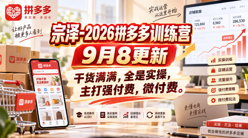 宗泽-2026拼多多训练营9月8更新，干货满满，全是实操，主打强付费，微付费-龙部落
