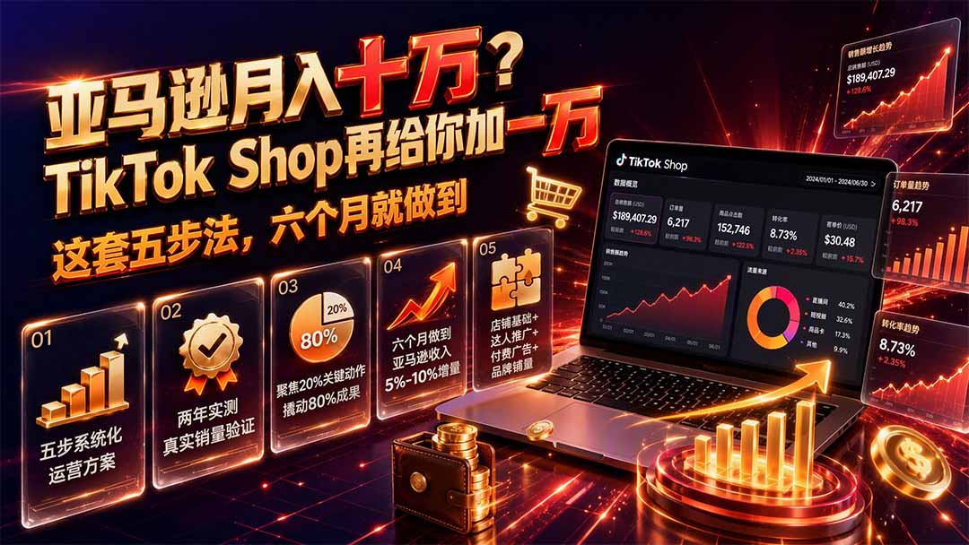 亚马逊月入十万？TikTok Shop再给你加一万——这套五步法，六个月就做到【原创双语字幕】-龙部落