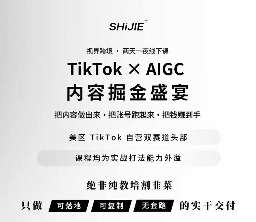 图片[1]-AIGC×TikTok美区短视频带货线下课；两天一夜完整回放，12小时高清视频收录头部操盘手全流程教学-龙部落