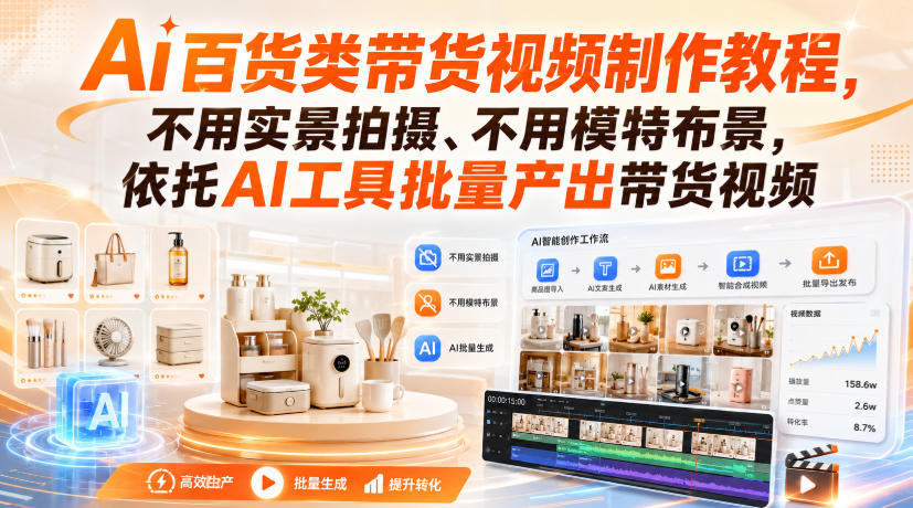 Ai百货类带货视频制作教程,不用实景拍摄、不用模特布景,依托AI工具批量产出带货视频-龙部落