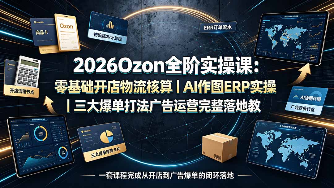 2026Ozon全阶实操课：零基础开店物流核算｜AI作图ERP实操｜三大爆单打法广告运营完整落地教程-龙部落