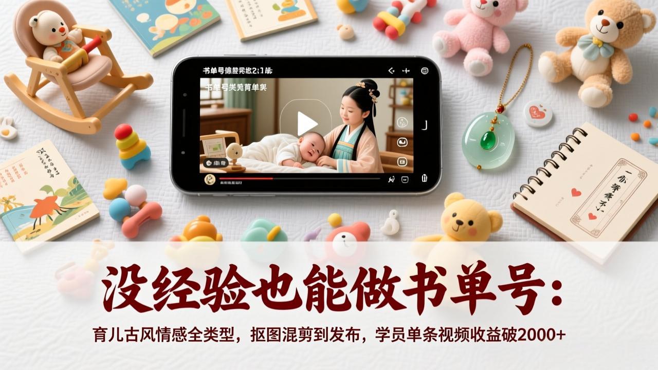没经验也能做书单号:育儿古风情感全类型,抠图混剪到发布,学员单条视频收益破2000+-龙部落