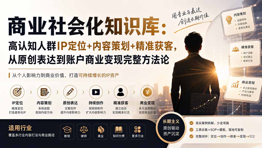 商业社会化知识库：高认知人群IP定位+内容策划+精准获客，从原创表达到账户商业变现完整方法论-龙部落