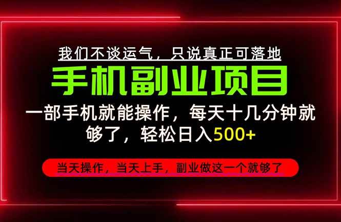 (20594期)不谈运气,只讲落地,2026手机副业精选,每天十几分钟,轻松日入500+,长期稳定!-龙部落