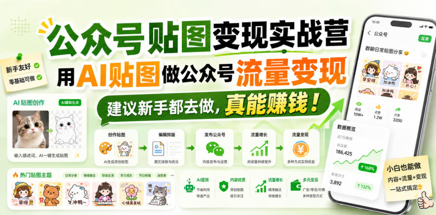 公众号贴图变现实战营，用AI贴图做公众号流量变现，建议新手都去做，真能賺钱！-龙部落